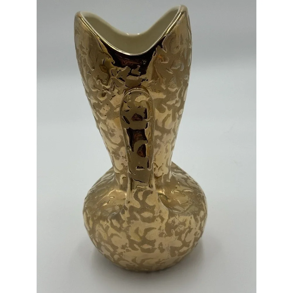 24  KT Weeping Gold Textured Ceramic Vase Glossy‎ Finish Made in U.S.A.